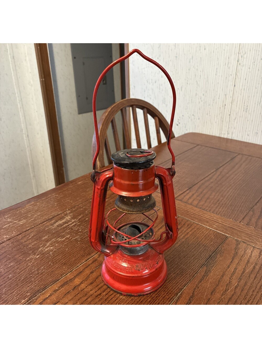 Winged Wheel No. 350 Red Kerosene Lantern Vintage Oil Lamp Japan NO GLASS